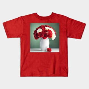 Cute Abstract Rose Flowers in a White Vase Still Life Painting Kids T-Shirt